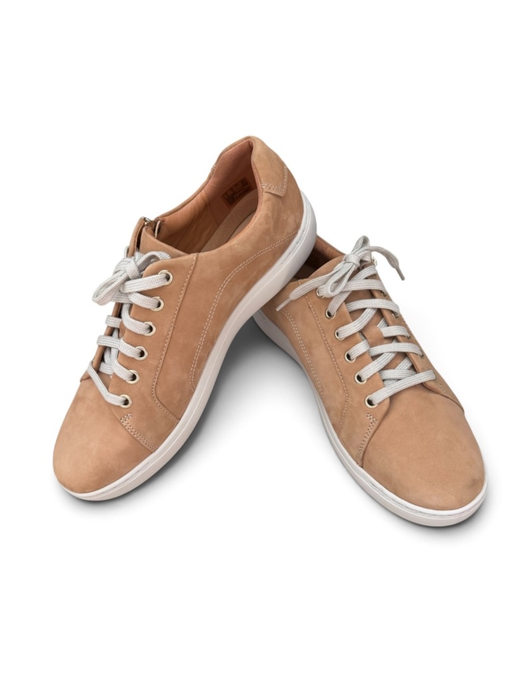 Clarks Nalle Lace Camel Nubuck Sneakers Women's 10W Gold Zipper Comfort Casual